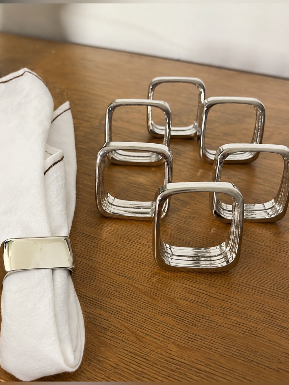 WEDGWOOD CAPRI SILVER-PLATED NAPKIN RINGS – SQUARE – SET OF 6